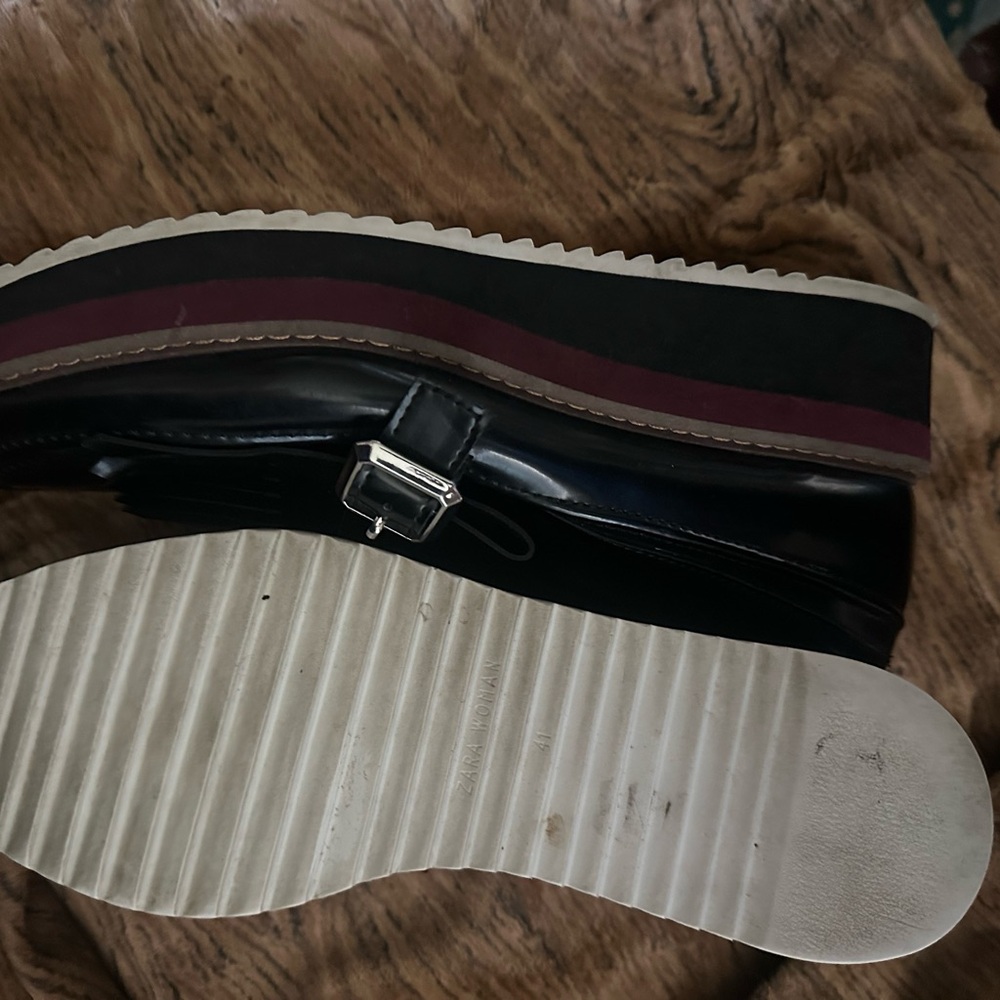 Zara Black Platform Loafers with Burgundy sole